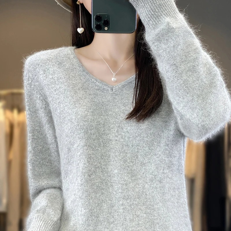 R&B | Pullover Damen V-ausschnitt Leichter und Weicher Strickpullover