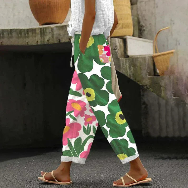 R&B | Grüne Hose mit Frischem Blumendruck