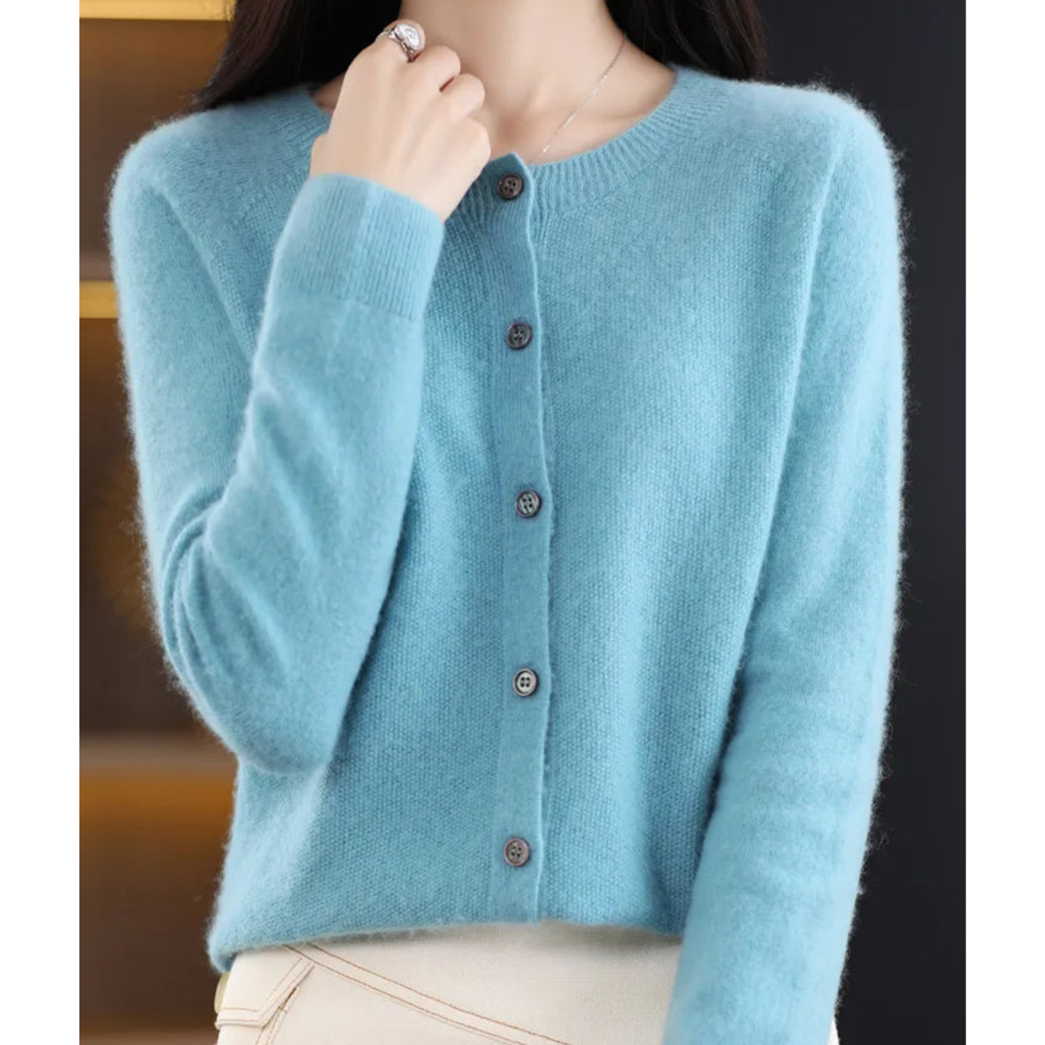 R&B | Strickjacke Weiche Wolle Lockere Passform Knopfverschluss Gerippte Kanten