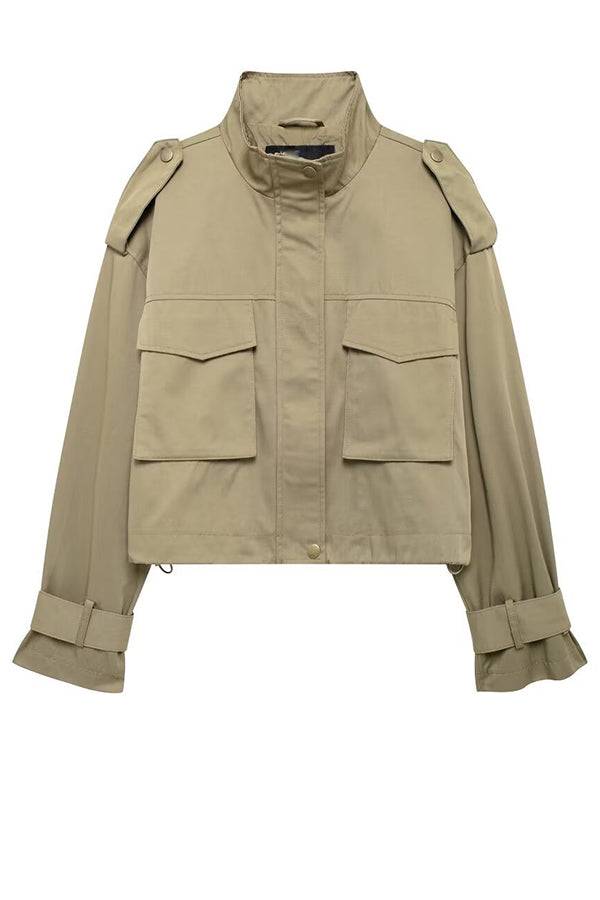 R&B | Charm Strap Details Pocketed Cargo Stil Reißverschluss Lockere Jacke