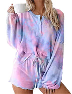 R&B | Batik bedrucktes Langarm-Shorts-Set