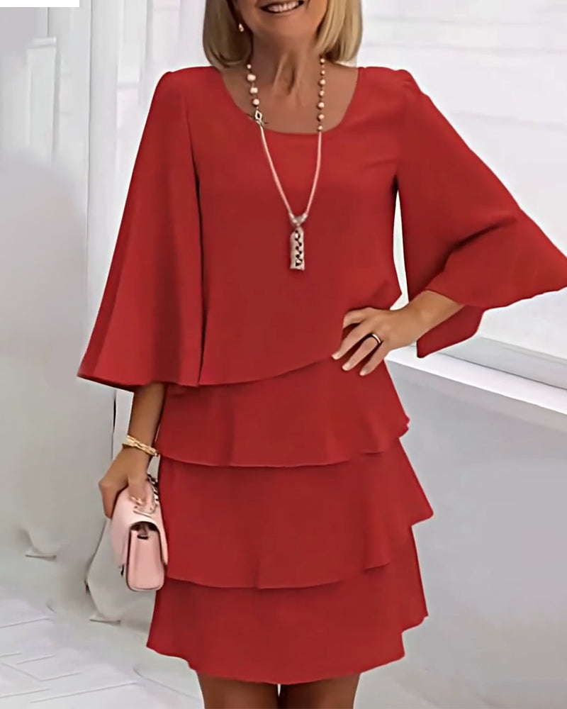 R&B | Einfarbiges Kleid mit Dreiviertelärmeln