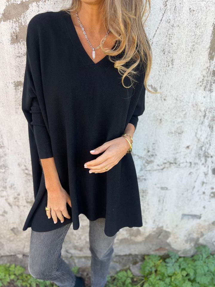 R&B | Pullover - Damen Herbst Oversized Gestrickter V-Ausschnitt Pullover
