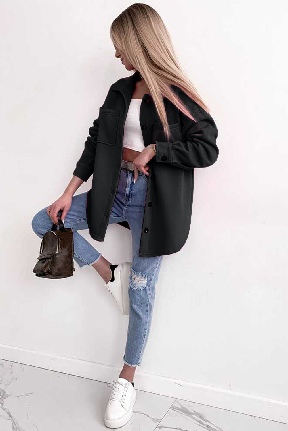 R&B | Oversized Hemdbluse mit Großen Taschen Polyester Minimalistisch und Stilvoll