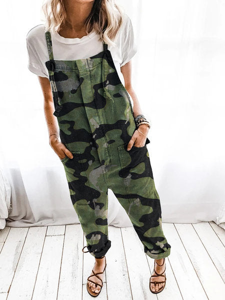 Damen Lässige Camouflage Latzhose