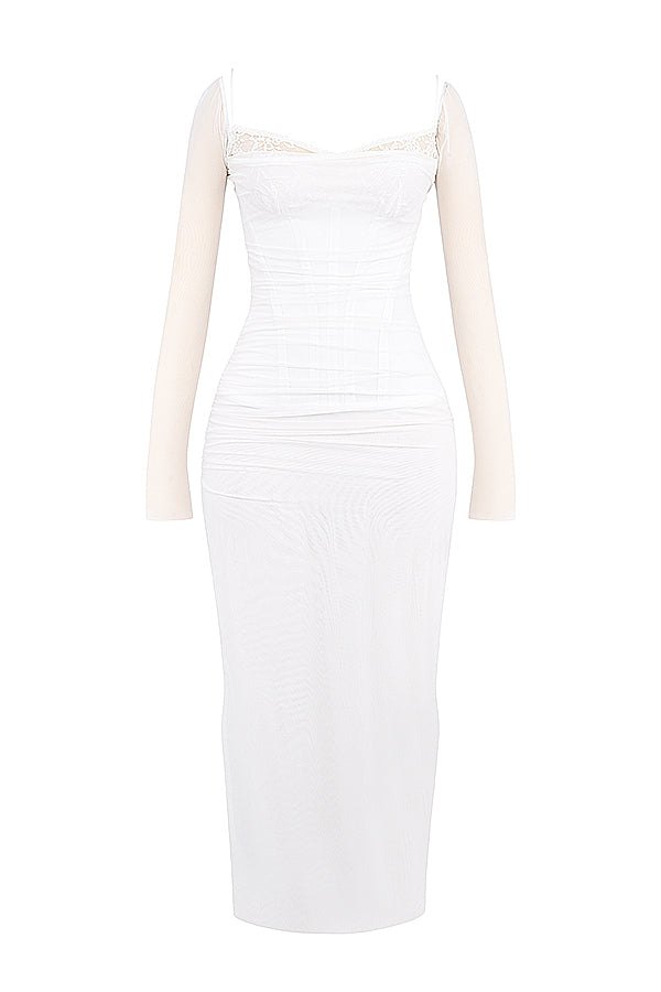 R&B | Elegantes Maxikleid mit tiefem Ausschnitt und langen Ärmeln