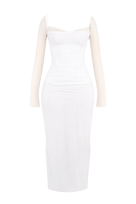 R&B | Elegantes Maxikleid mit tiefem Ausschnitt und langen Ärmeln