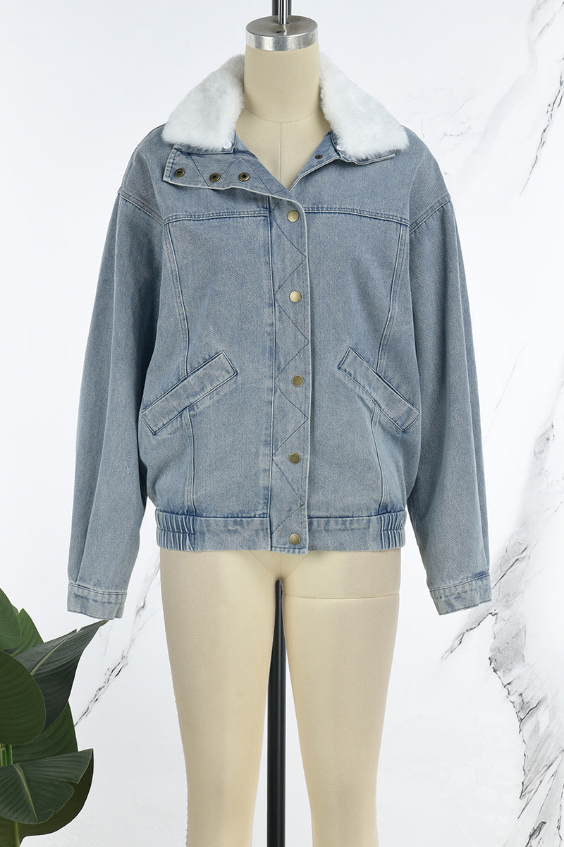 R&B | Solide Patchwork Umlegekragen Langarm Reguläre Denimjacke