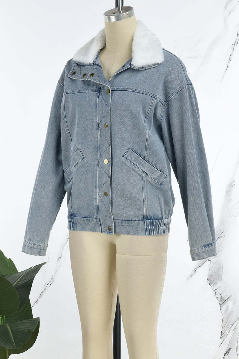 R&B | Solide Patchwork Umlegekragen Langarm Reguläre Denimjacke