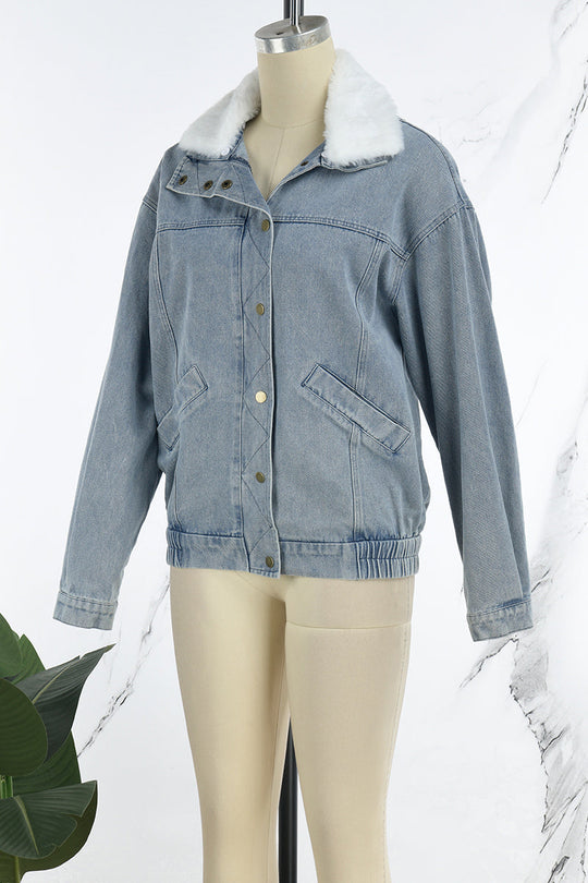 R&B | Solide Patchwork Umlegekragen Langarm Reguläre Denimjacke