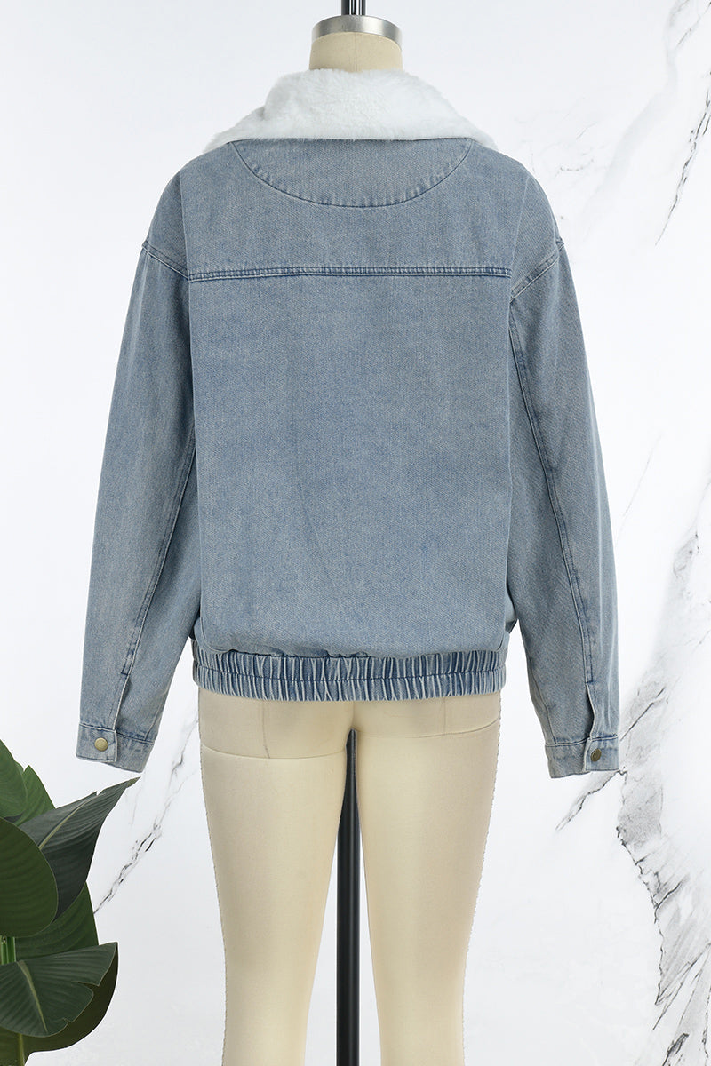 R&B | Solide Patchwork Umlegekragen Langarm Reguläre Denimjacke