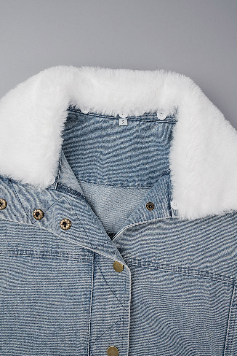 R&B | Solide Patchwork Umlegekragen Langarm Reguläre Denimjacke