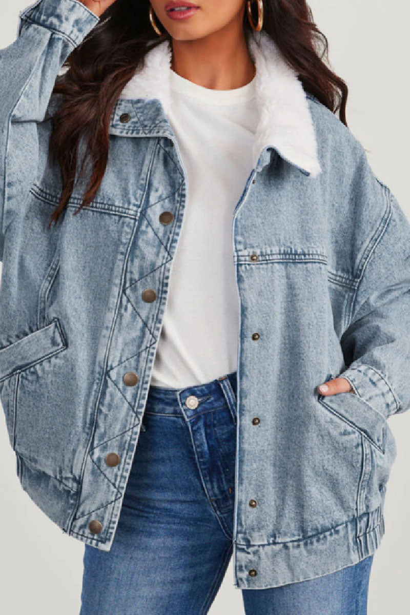 R&B | Solide Patchwork Umlegekragen Langarm Reguläre Denimjacke