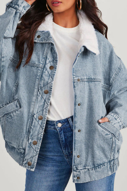 R&B | Solide Patchwork Umlegekragen Langarm Reguläre Denimjacke