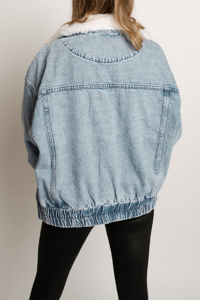 R&B | Solide Patchwork Umlegekragen Langarm Reguläre Denimjacke