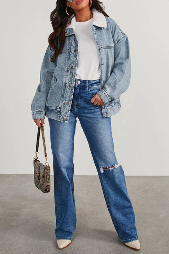R&B | Solide Patchwork Umlegekragen Langarm Reguläre Denimjacke