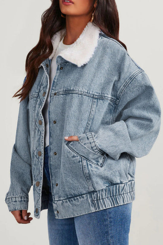 R&B | Solide Patchwork Umlegekragen Langarm Reguläre Denimjacke