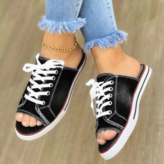 Damen Freizeitschuhe im lässigen Denim-Design mit offenem Zehenbereich R&B