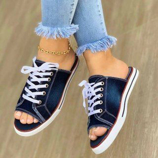 Damen Freizeitschuhe im lässigen Denim-Design mit offenem Zehenbereich R&B