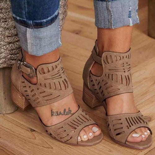 Damen Stiefeletten mit Cut-Out-Design und Blockabsatz R&B