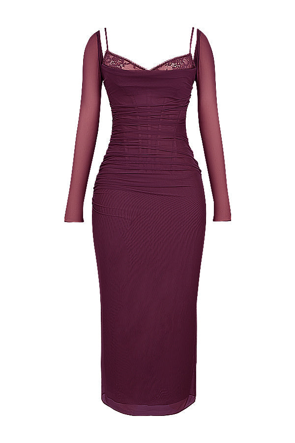 R&B | Elegantes Maxikleid mit tiefem Ausschnitt und langen Ärmeln