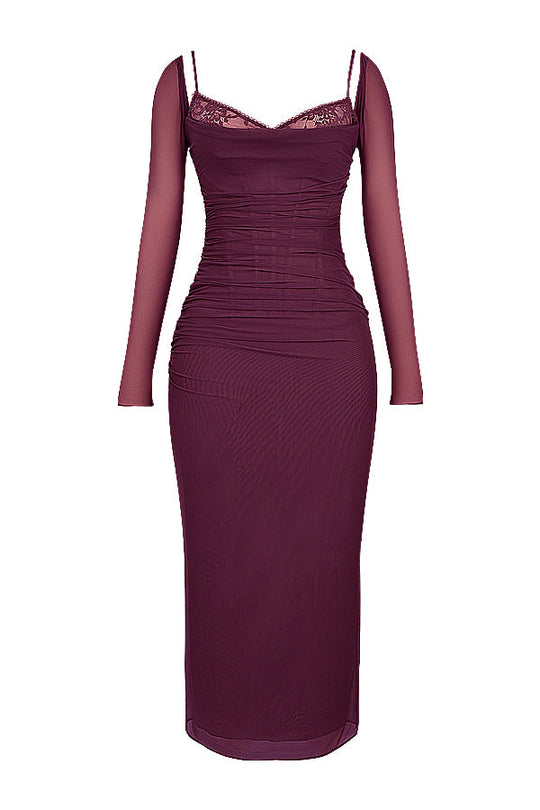 R&B | Elegantes Maxikleid mit tiefem Ausschnitt und langen Ärmeln