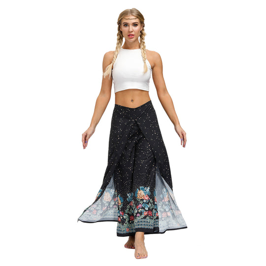 Damen Eleganter Maxi-Rock mit Floralprint und seitlichen Schlitzen R&B