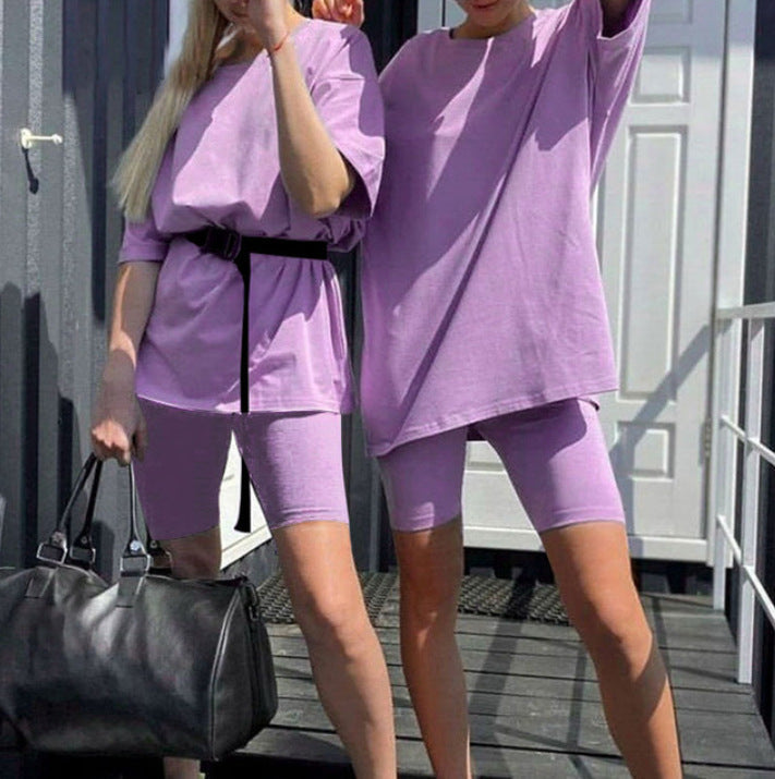 Damen Sportliches Zweiteiliges Set mit T-Shirt und Shorts R&B