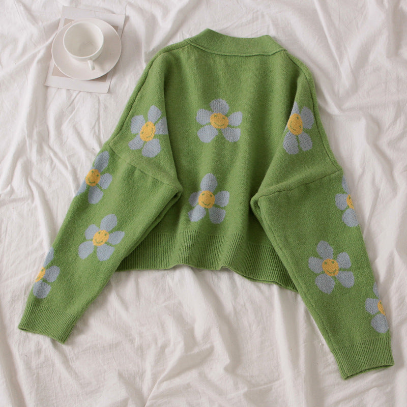 Damen Gemusterter Strickcardigan mit floralem Design und lässigem Schnitt R&B