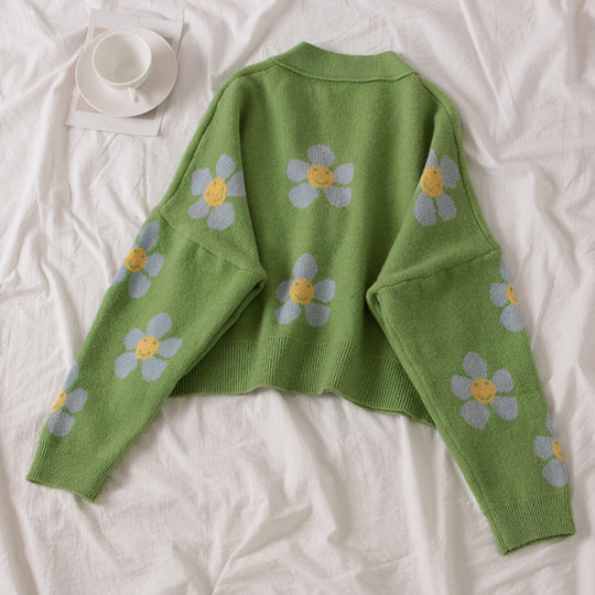 Damen Gemusterter Strickcardigan mit floralem Design und lässigem Schnitt R&B