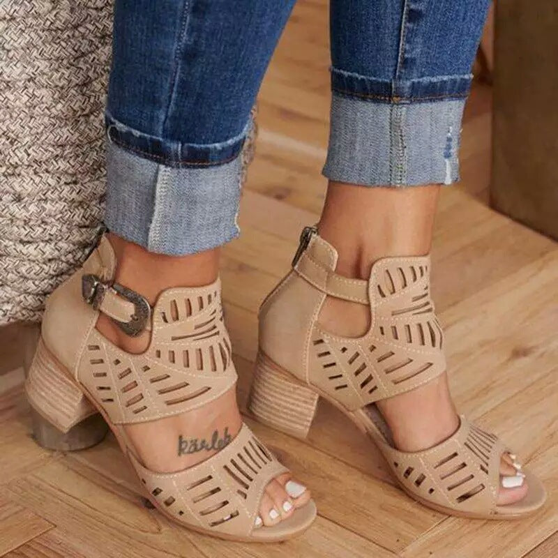 Damen Stiefeletten mit Cut-Out-Design und Blockabsatz R&B