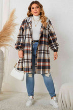 R&B | Plus Size Karo Drop-Shoulder Kapuzenmantel