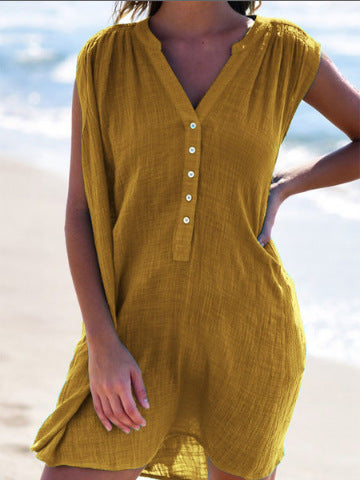 Damen lässiges Strandkleid mit Knopfdetails R&B
