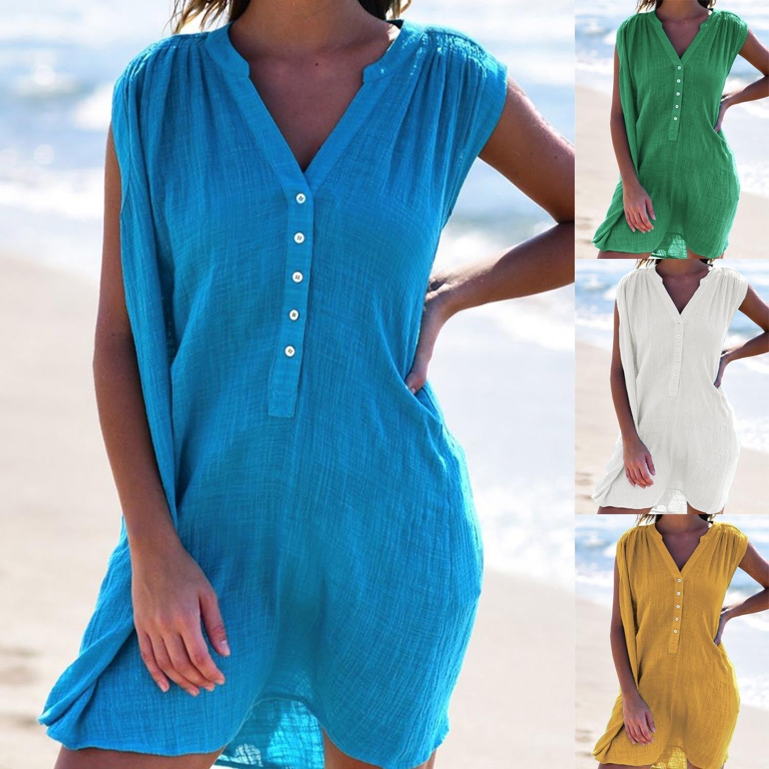 Damen lässiges Strandkleid mit Knopfdetails R&B