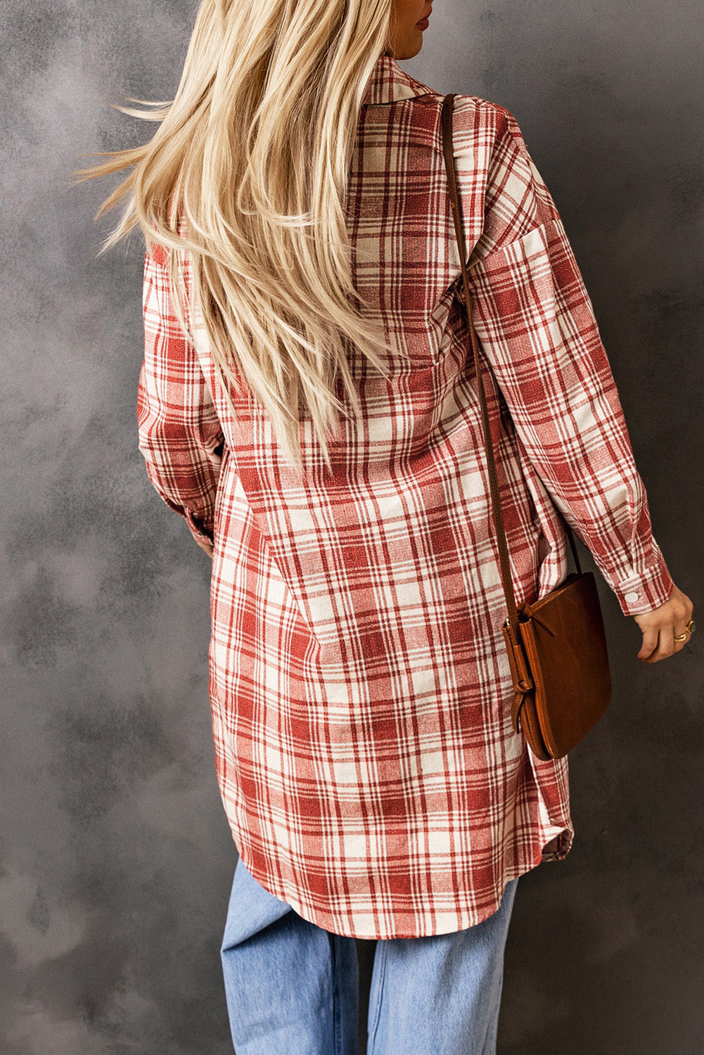 R&B | Karierter Button-Up Longline Shacket mit Brusttaschen