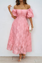 R&B | Tägliches Gerafftes Off-Shoulder Ballkleid mit Kurzen Ärmeln - 3 Farben