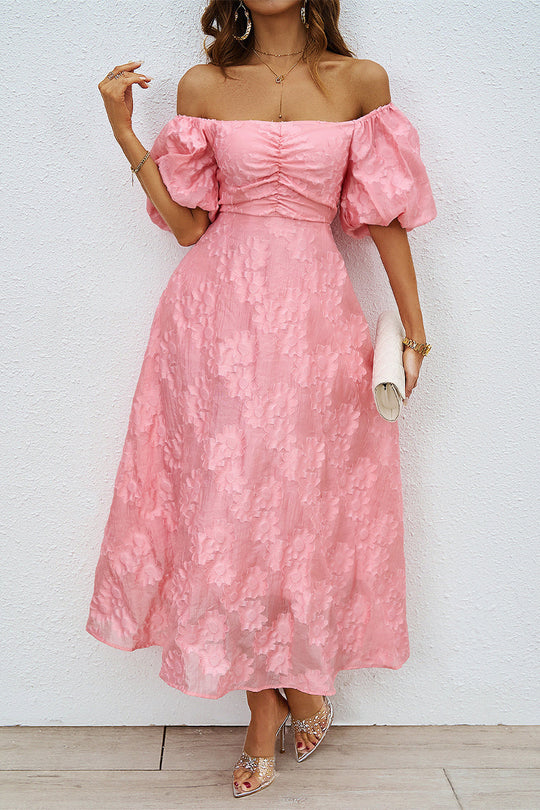 R&B | Tägliches Gerafftes Off-Shoulder Ballkleid mit Kurzen Ärmeln - 3 Farben