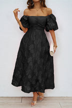 R&B | Tägliches Gerafftes Off-Shoulder Ballkleid mit Kurzen Ärmeln - 3 Farben