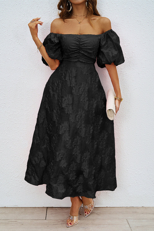 R&B | Tägliches Gerafftes Off-Shoulder Ballkleid mit Kurzen Ärmeln - 3 Farben