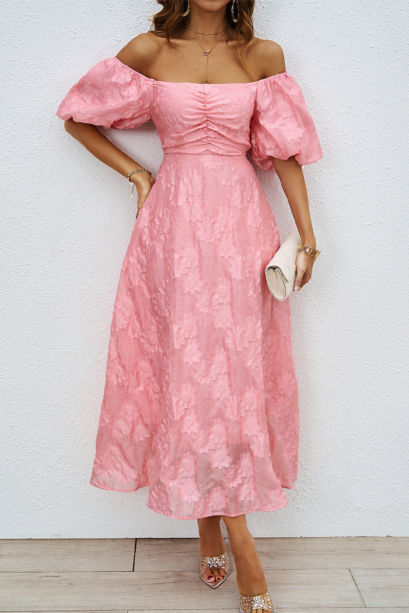 R&B | Tägliches Gerafftes Off-Shoulder Ballkleid mit Kurzen Ärmeln - 3 Farben