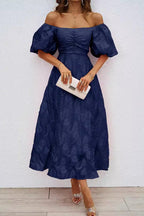 R&B | Tägliches Gerafftes Off-Shoulder Ballkleid mit Kurzen Ärmeln - 3 Farben