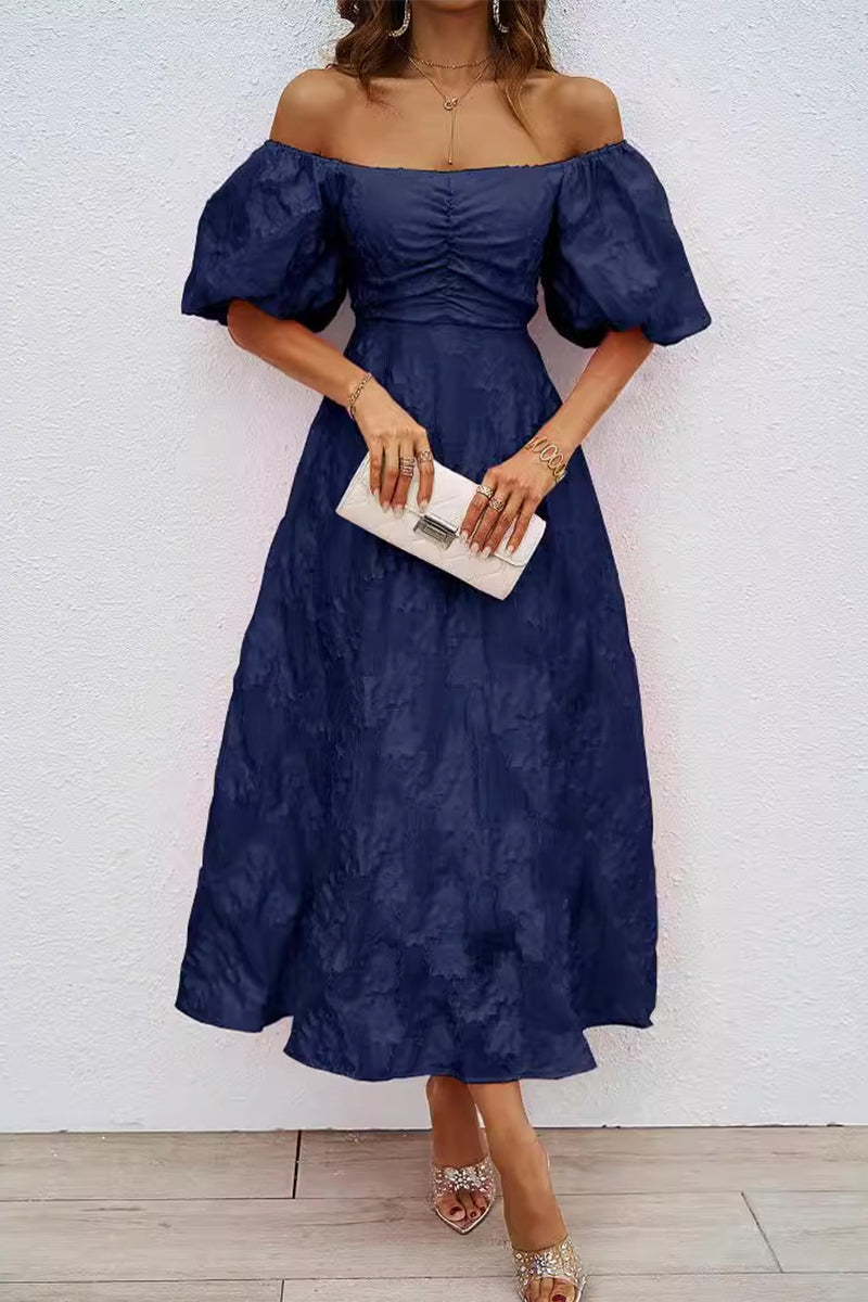 R&B | Tägliches Gerafftes Off-Shoulder Ballkleid mit Kurzen Ärmeln - 3 Farben