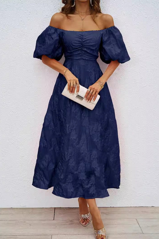 R&B | Tägliches Gerafftes Off-Shoulder Ballkleid mit Kurzen Ärmeln - 3 Farben