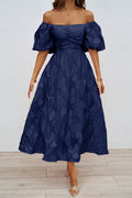 R&B | Tägliches Gerafftes Off-Shoulder Ballkleid mit Kurzen Ärmeln - 3 Farben