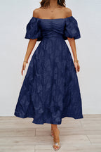 R&B | Tägliches Gerafftes Off-Shoulder Ballkleid mit Kurzen Ärmeln - 3 Farben
