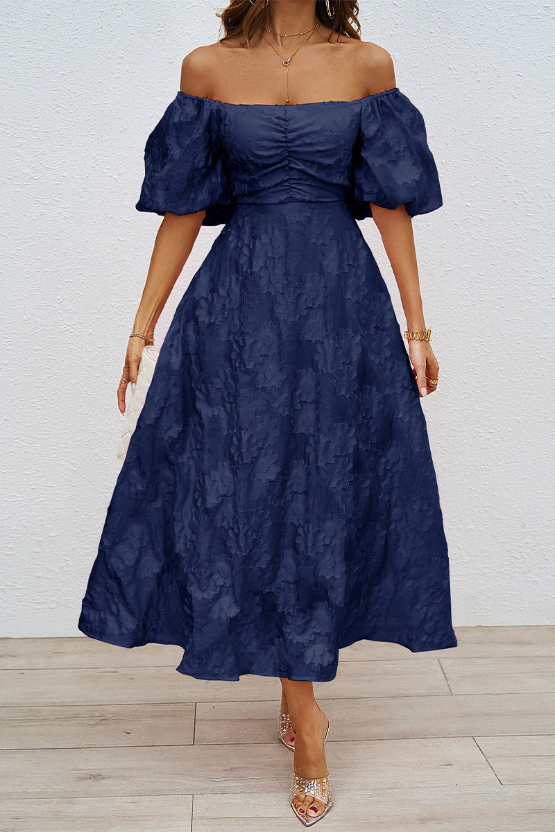 R&B | Tägliches Gerafftes Off-Shoulder Ballkleid mit Kurzen Ärmeln - 3 Farben