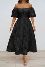 R&B | Tägliches Gerafftes Off-Shoulder Ballkleid mit Kurzen Ärmeln - 3 Farben