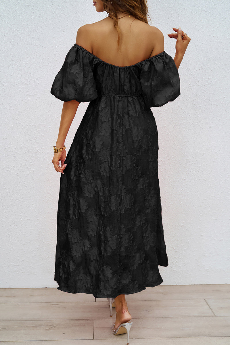 R&B | Tägliches Gerafftes Off-Shoulder Ballkleid mit Kurzen Ärmeln - 3 Farben