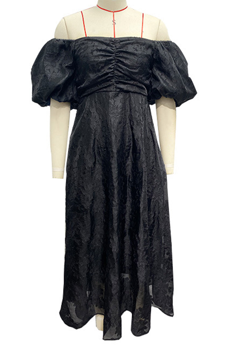 R&B | Tägliches Gerafftes Off-Shoulder Ballkleid mit Kurzen Ärmeln - 3 Farben