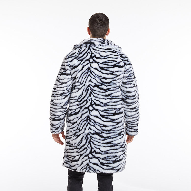 Herren Modischer Kunstpelzmantel mit Tigermuster und großem Kragen R&B